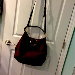 Burgundy Faux Suade Crossbody Purse
